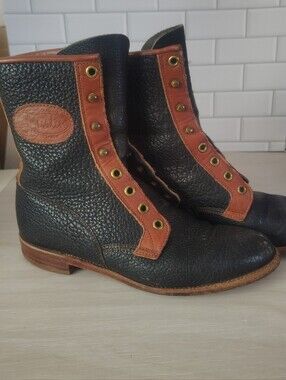 Vintage Justin  Black with Brown Trim Leather Lace-Up Boots Women's 6B